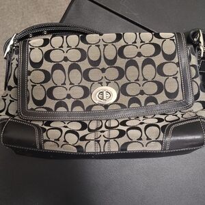 Coach Black and Gray Signature Shoulder Bag